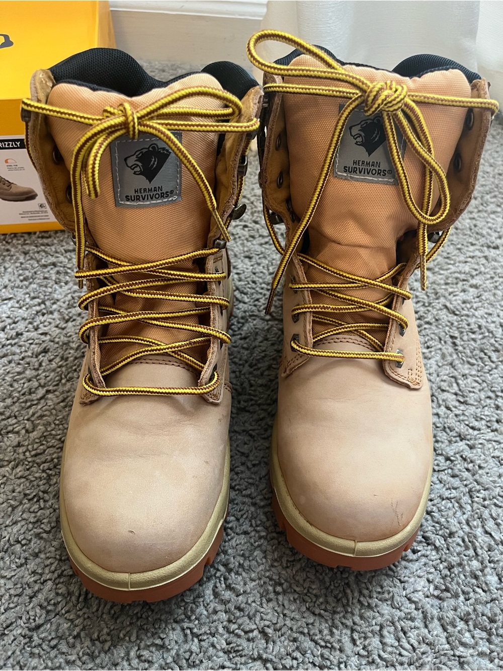 Herman Survivors Tan Work Boots with Yellow Laces